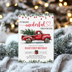 Invitation Camion Rouge Arbre de Noël Onederdday 1er annivers