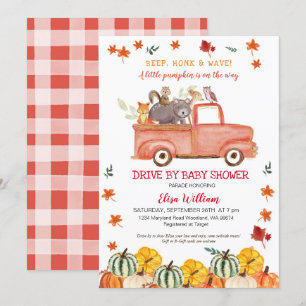 Invitation Camion Rouge Automne Citrouille Automne Drive Par 