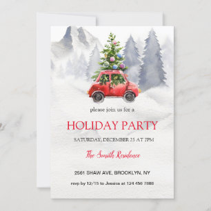 Invitation Camion rouge de Noël, Montagnes neigeuses