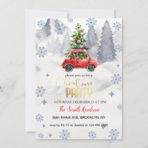 Invitation Camion rouge de Noël, Montagnes neigeuses
