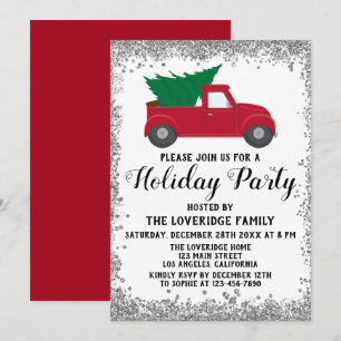 Invitation Camion Rouge Noël Arbre Noël Fête Argent