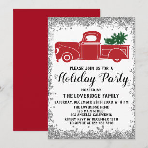 Invitation Camion Rouge Noël Arbre Noël Fête Argent