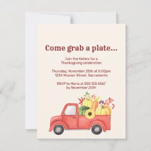 Invitation Camion Rouge Pays Style Citrouille Automne Thanksg