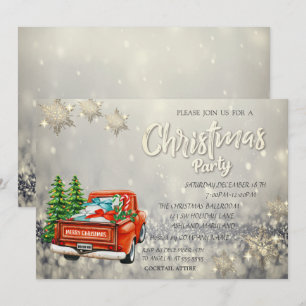 Invitation Camion rouge Pins Flou neigeux Noël