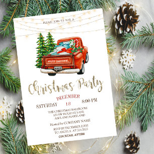Invitation Camion Rouge Pins,Lumières Bois Fête de Noël