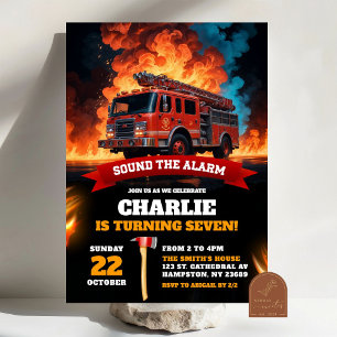 Invitation Camion rouge Pompiers Garçon d'anniversaire