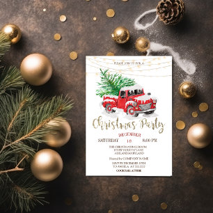 Invitation Camion rouge sapin enneigé Noël,Lumières Fête de N