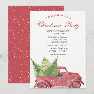 Invitation Camion Rouge Sapin Neige Fête de Noël