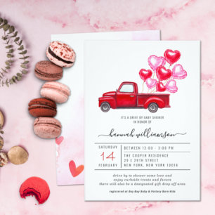Invitation Camion rouge Valentine   Baby shower Drive-By