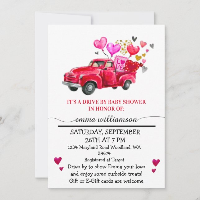Invitation Camion rouge Valentine | Lecteur par Baby shower (Devant)