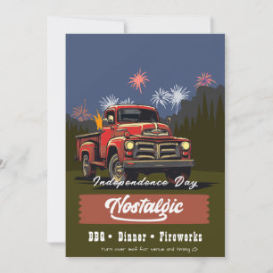 Invitation Camion rouge vintage 4 juillet barbecue et dîner