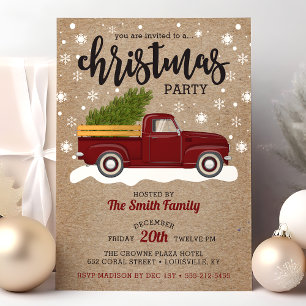 Invitation Camion Rouge Vintage Avec Sapin de Noël Fête Rétro