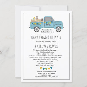 Invitation Camion Social Distances Baby shower Bleu Par La Po