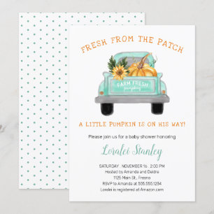 Invitation Camion vintage Avec Baby shower Automne Citrouille
