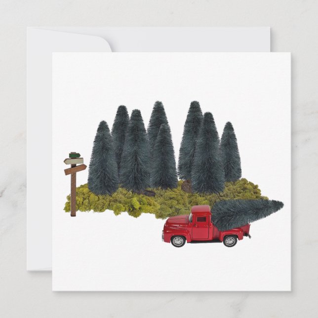 Invitation Camion vintage avec sapin de Noël (Devant)