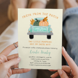 Invitation Camion vintage Deux Citrouilles Automne Jumeaux Ba