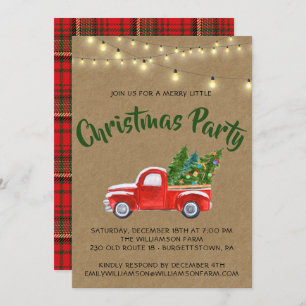 Invitation Camion Vintage Rouge Plaid Christmas Party Invitat