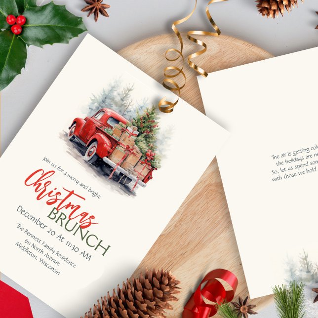 Invitation Camionnette rouge à l'aquarelle moderne Fête de No (Créateur téléchargé)