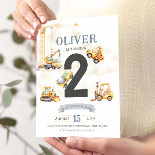 Invitation Camions de chantier à l'aquarelle 3e anniversaire