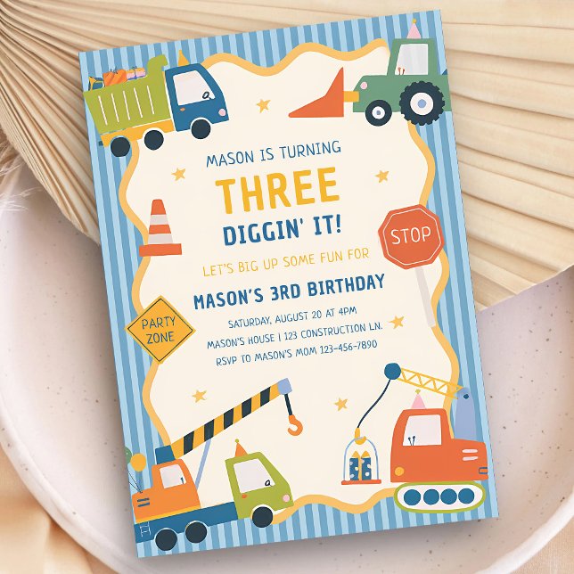 Invitation Camions de Construction 1er 2e 3e 4e Anniversaire (Créateur téléchargé)
