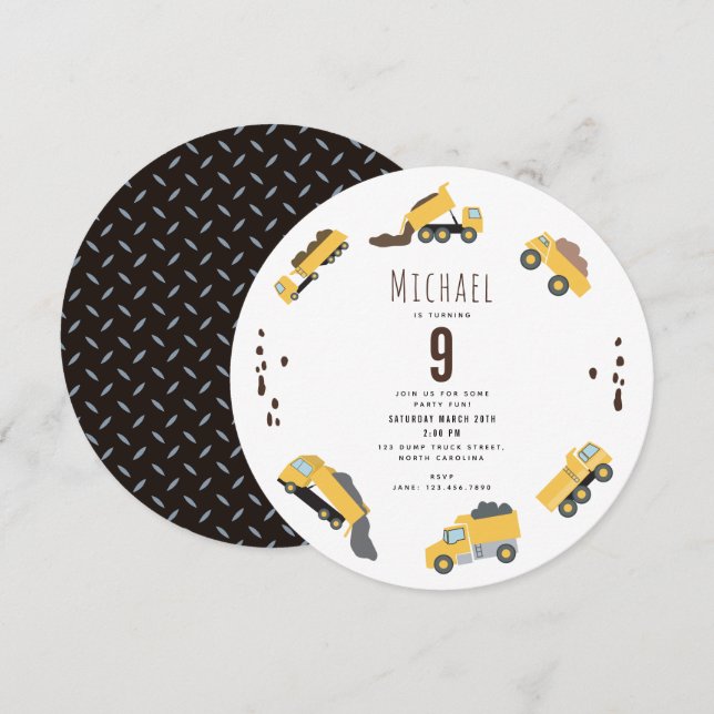 Invitation Camions de construction Cicle de construction Anni (Devant / Derrière)