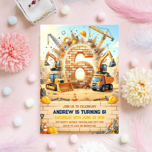 Invitation Camions de Construction Grues 6ème Anniversaire