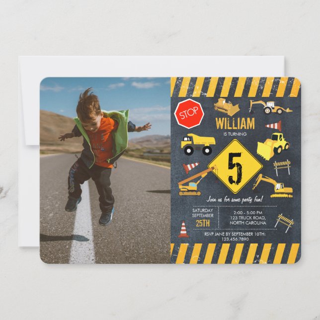 Invitation Camions de construction Machines lourdes Photo Ann (Devant)