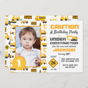 Invitation Camions de construction Motif photo d'anniversaire