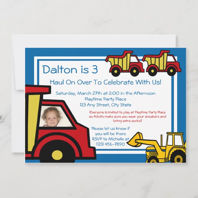 Invitation Camions de construction/ Photo (Devant)