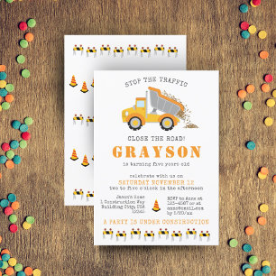 Invitation Camions de pompage de construction Boys Digger Par