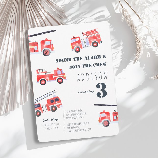 Invitation Camions de pompiers Garçon 3e anniversaire (Créateur téléchargé)