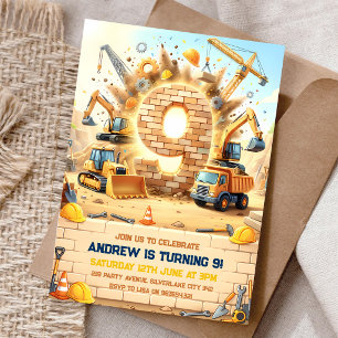 Invitation Camions Grues Construction 9e Anniversaire