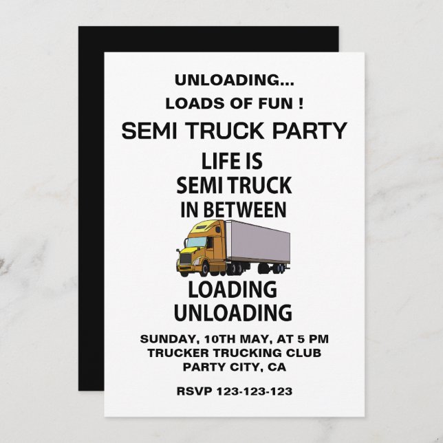 Invitation Camions Semi-remorques Fête de Conducteur de Camio (Devant / Derrière)