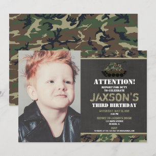 Invitation Camo Army tank Camouflage photo d'anniversaire
