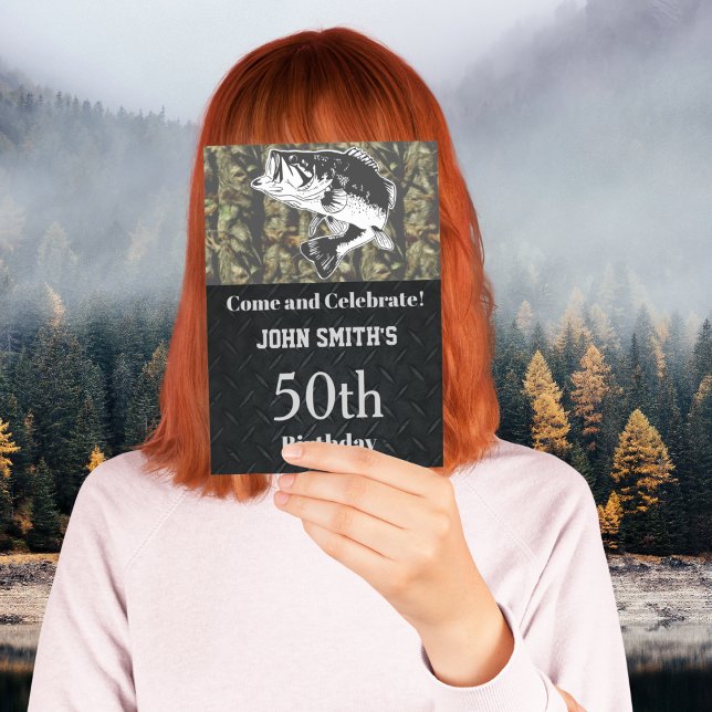 Invitation Camo Bass Pêche Anniversaire Fête Hommes (Créateur téléchargé)