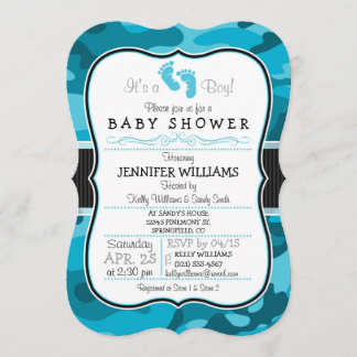 Invitation Camo Bleu, Baby shower Camouflage