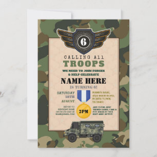 Invitation Camo de fête d'anniversaire des militaires de l'ar