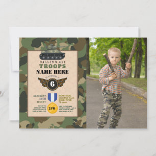 Invitation Camo de fête d'anniversaire des militaires de l'ar