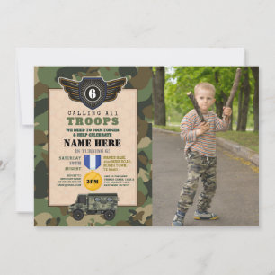 Invitation Camo de fête d'anniversaire des militaires de l'ar