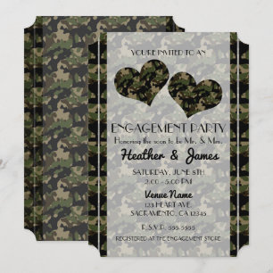 Invitation Camo Hearts Fête de Fiançailles Camouflage
