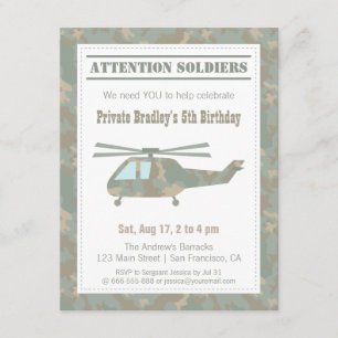 Invitation Camo Print Helicopter Army Boys Birthday Party
