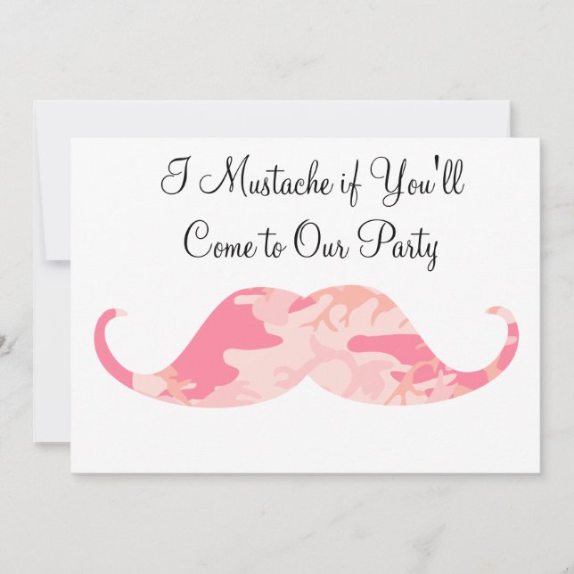 Invitation Camo Rose Mustache - Je Moustache si tu vas faire  (Devant)