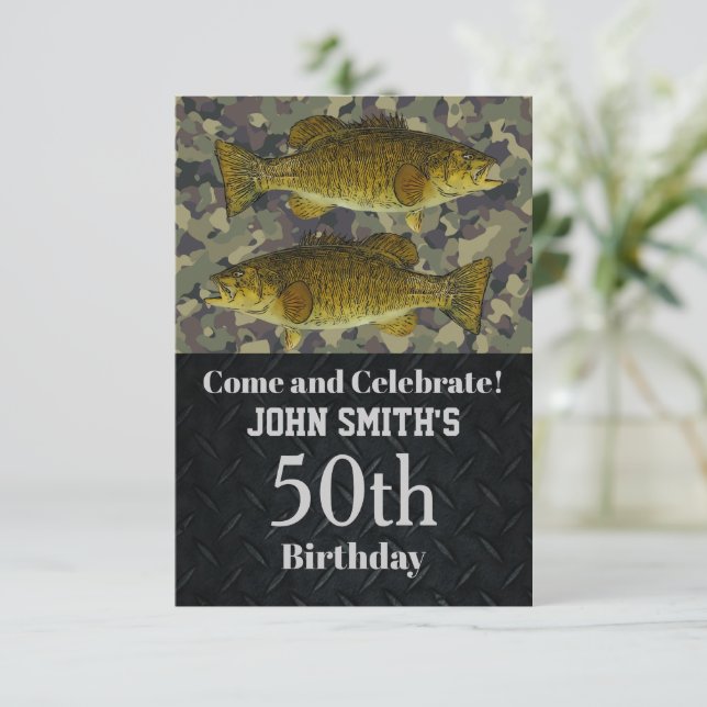 Invitation Camo Smalllmouth Bass Fishing 50e anniversaire (Debout devant)