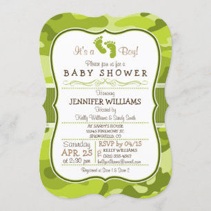 Invitation Camo Vert, Baby shower Camouflage