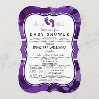 Invitation Camo violet violet, Baby shower Camouflage
