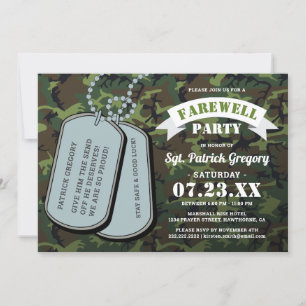 Invitation Camoflauge Soldier Chien Tags Farewell Party