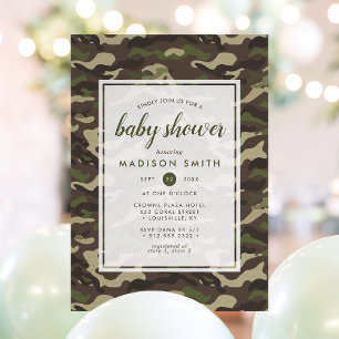 Invitation Camouflage Camo Green Baby shower garçon