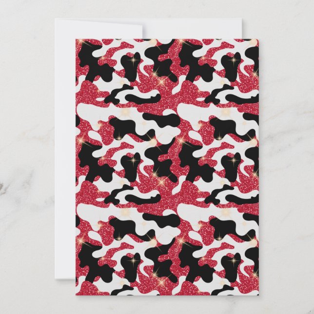 Invitation Camouflage Camo Rouge Blanc Noir Pailleté (Devant)