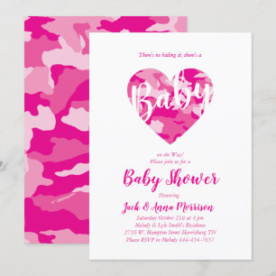 Invitation Camouflage de Baby shower rose Camouflage Country