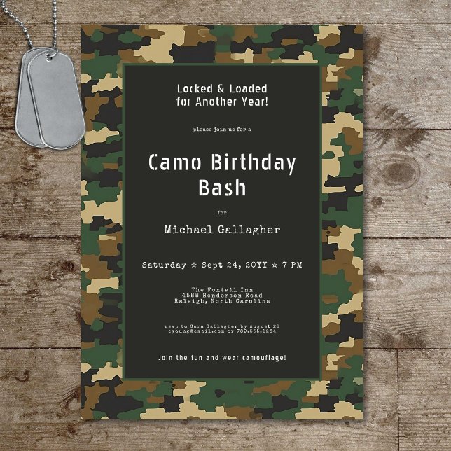 Invitation Camouflage militaire Anniversaire (Military Soldier Camouflage Birthday Invitation)